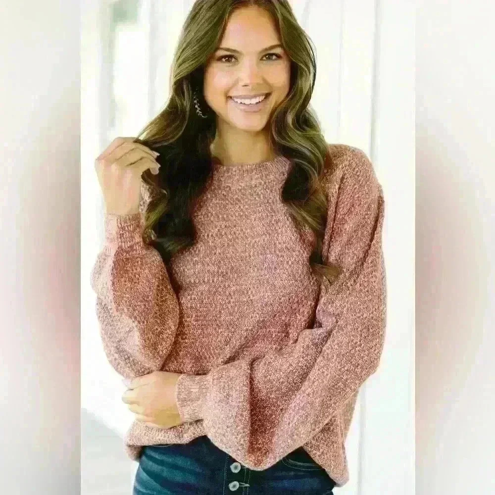 The Slouchy Dusty Rose Bubble Sleeve Sweater Size Medium‎